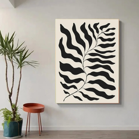 Tableau Noir et Blanc Minimaliste Feuillages