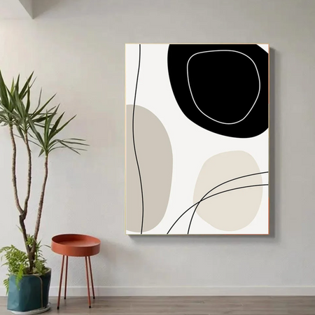 Tableau Minimaliste Beige et Noir Formes