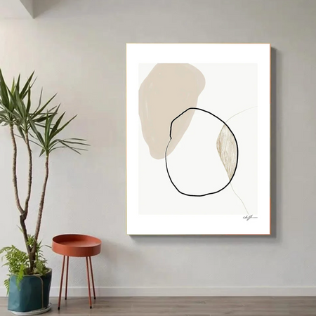 Tableau Blanc et Beige Rond