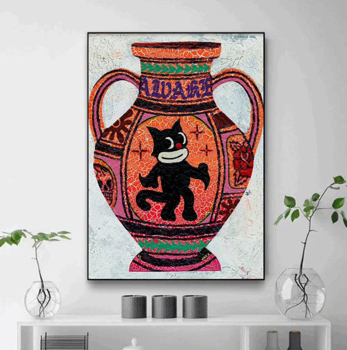 Tableau Vase Rouge Vintage