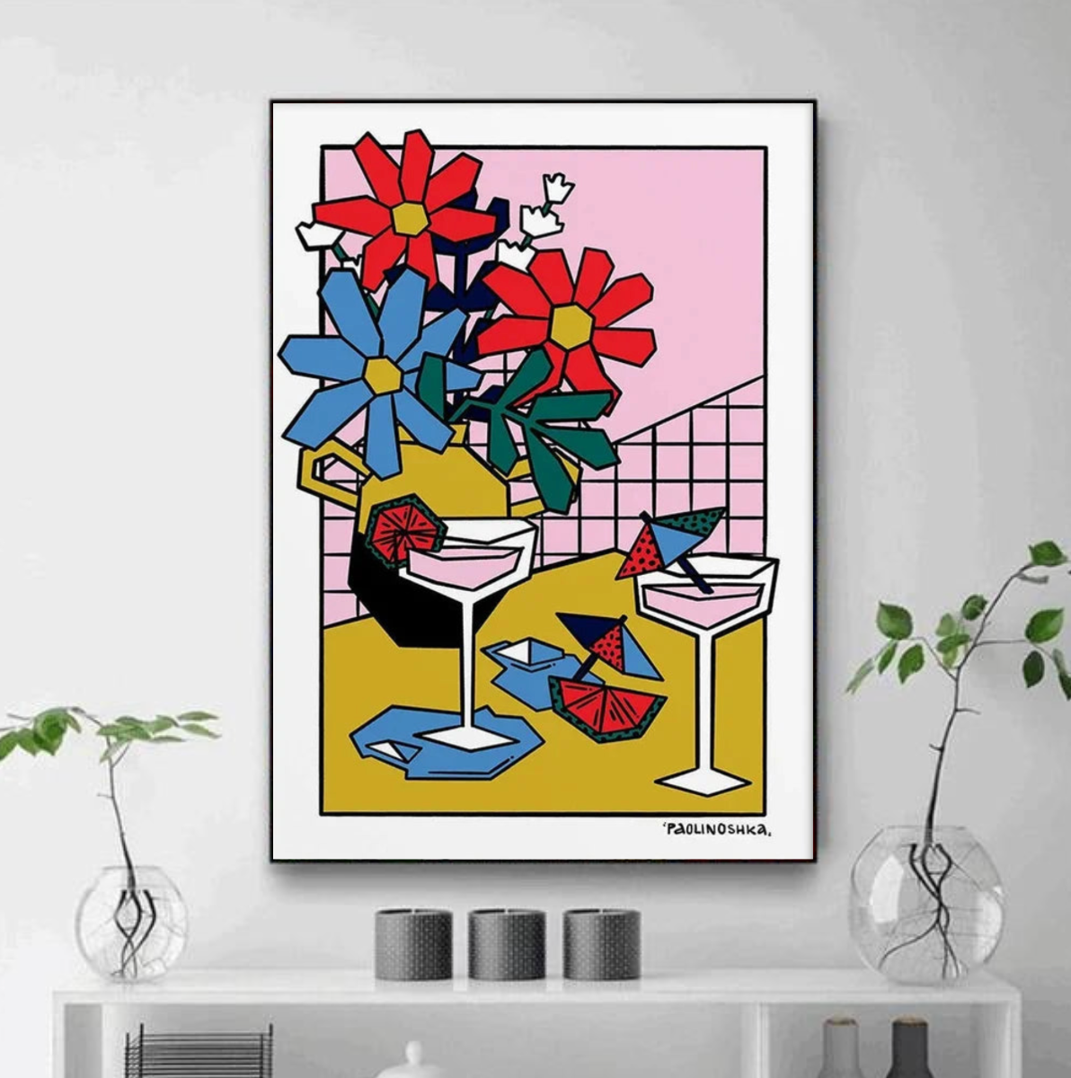 Tableau Moderne Cocktail Fleurs