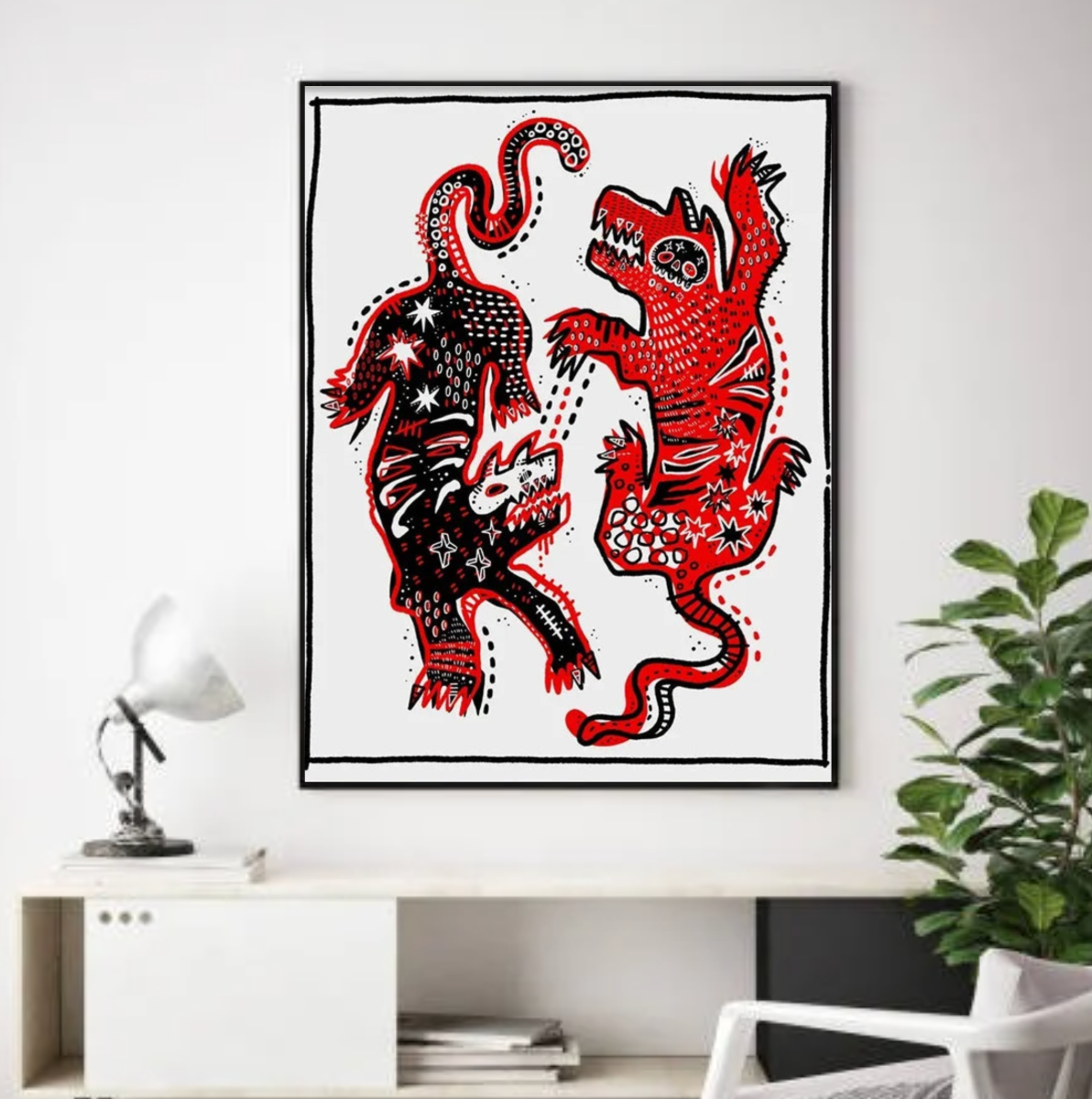 Tableau Abstrait Tribal Rouge déco