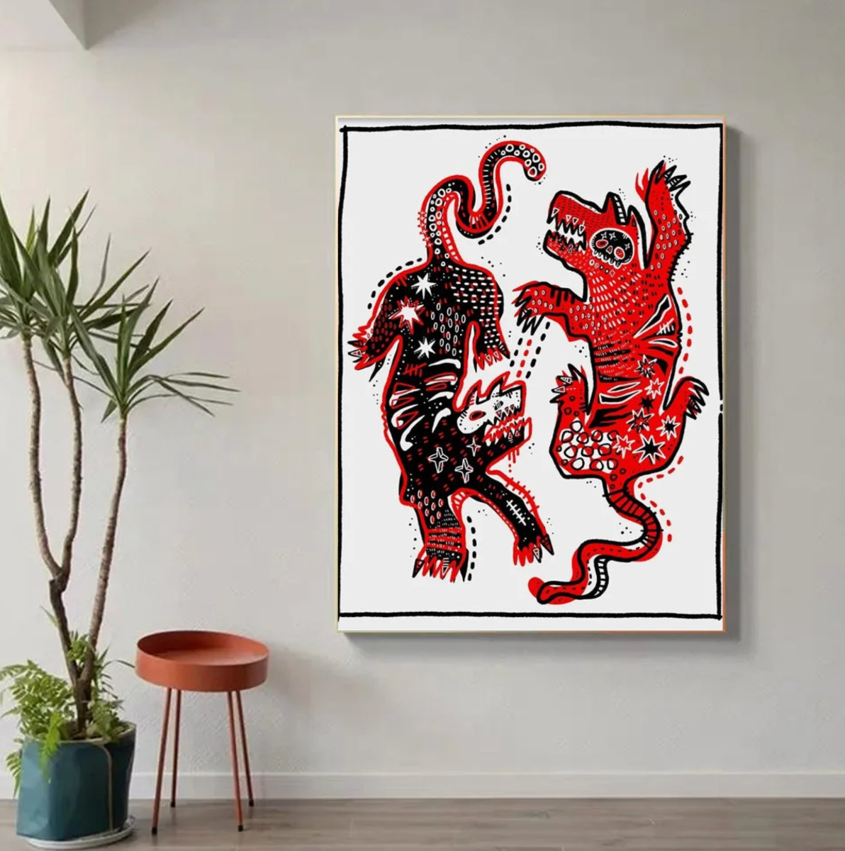 Tableau Abstrait Tribal Rouge déco