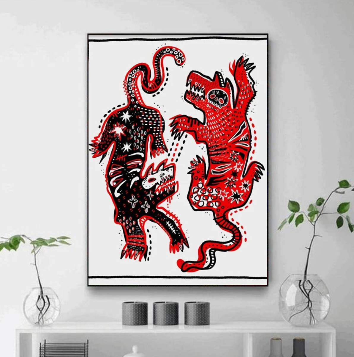 Tableau Abstrait Tribal Rouge déco