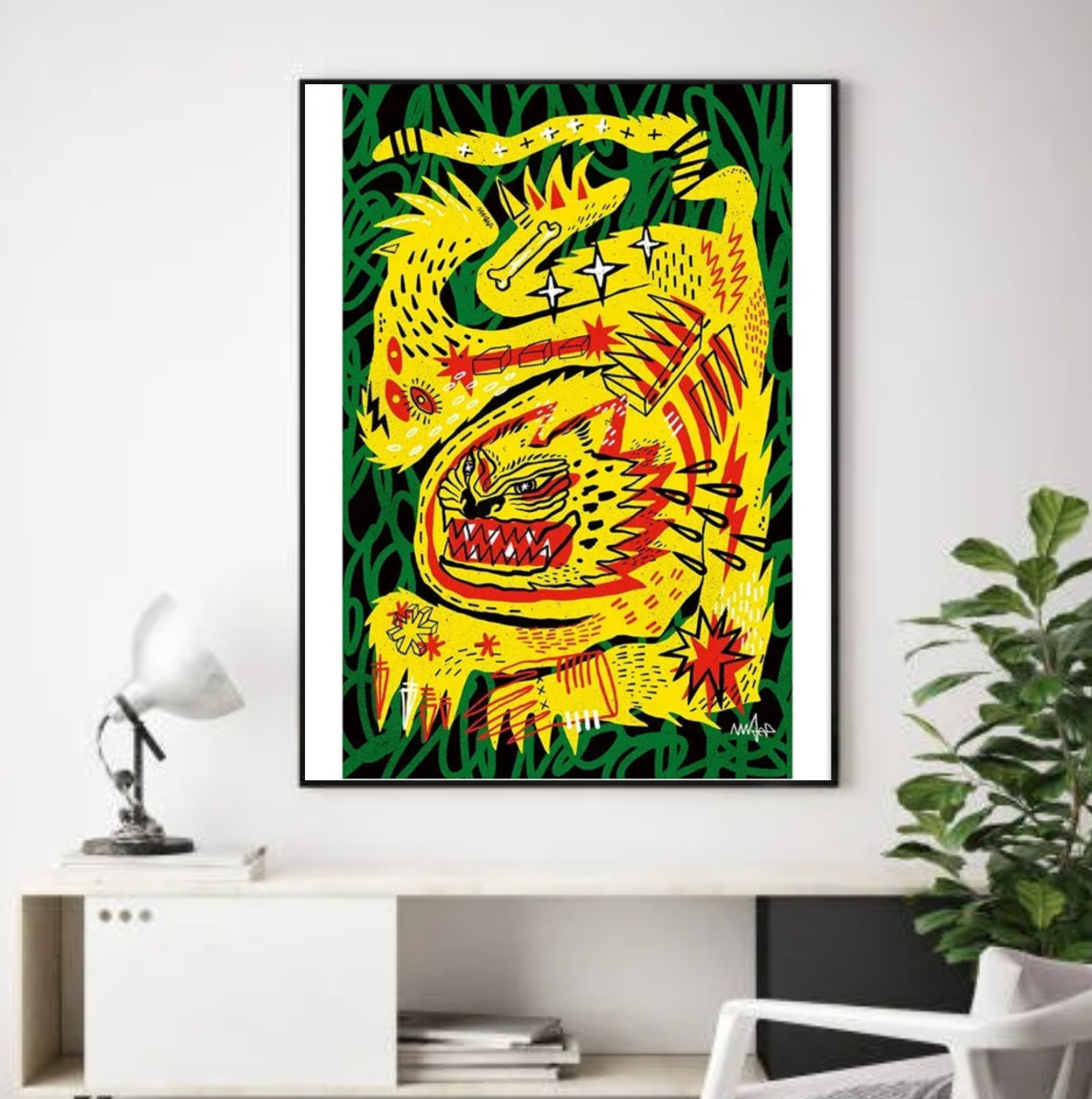 Tableau Animal Moderne Jaune Rouge