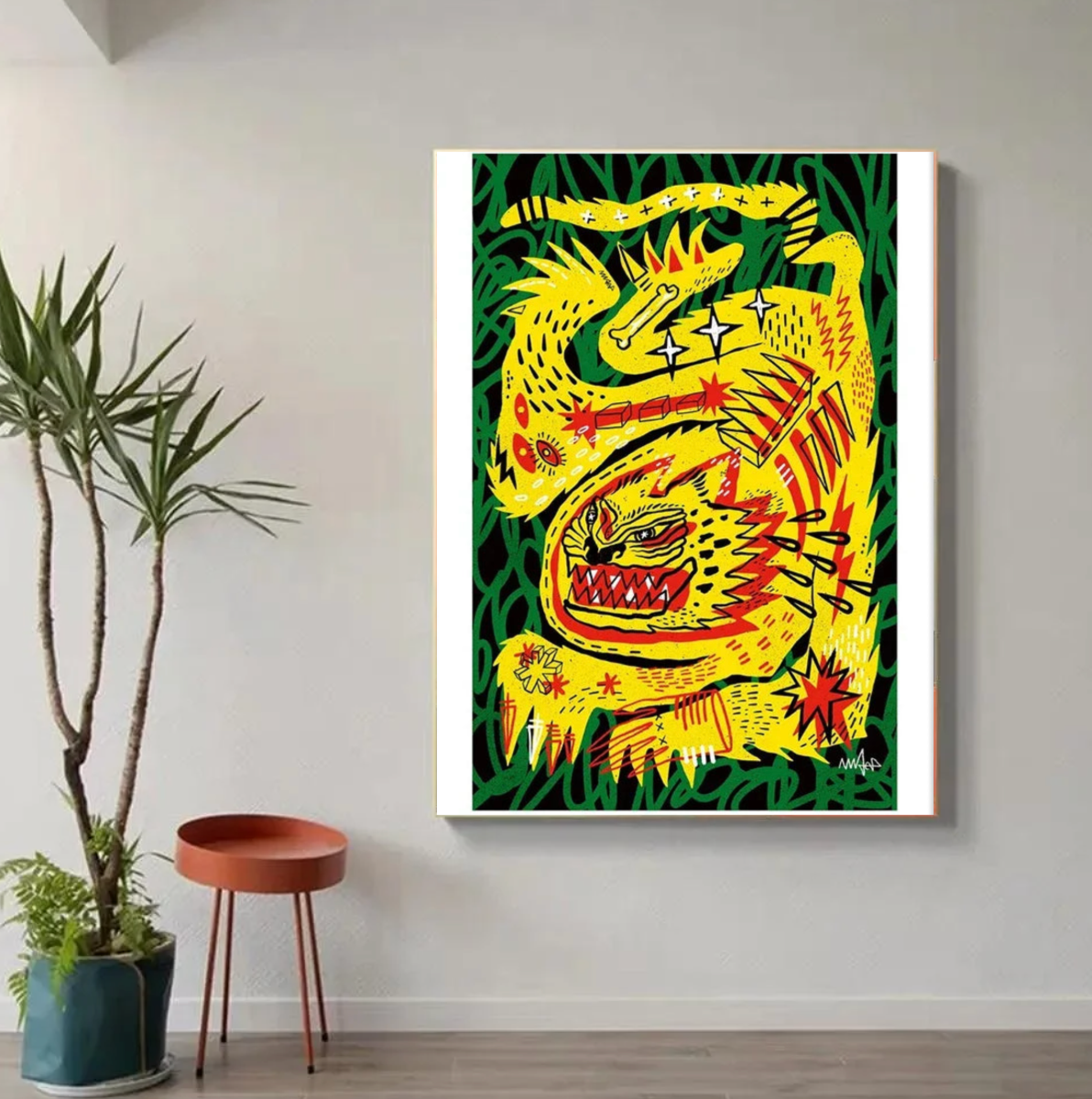 Tableau Animal Moderne Jaune Rouge