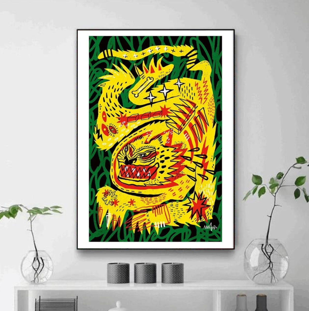 Tableau Animal Moderne Jaune Rouge