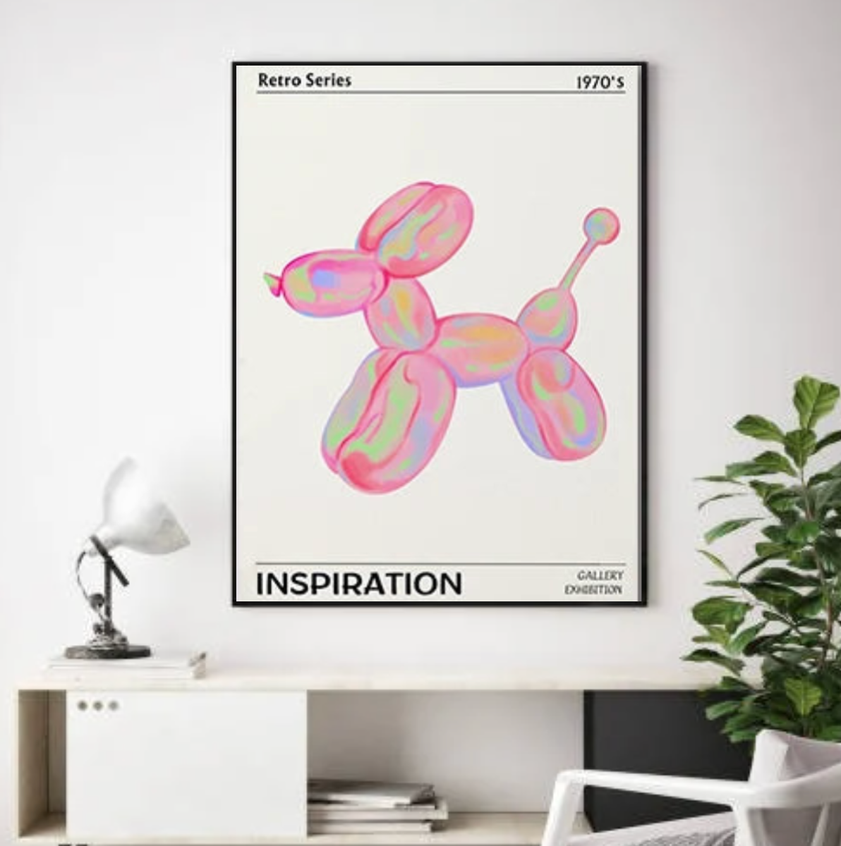 Tableau déco Chien BAllon Rose