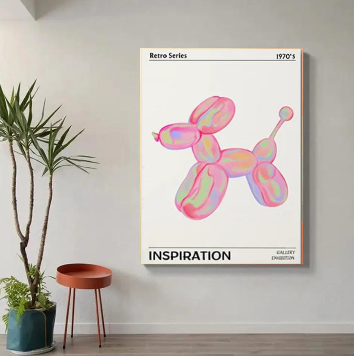 Tableau déco Chien BAllon Rose