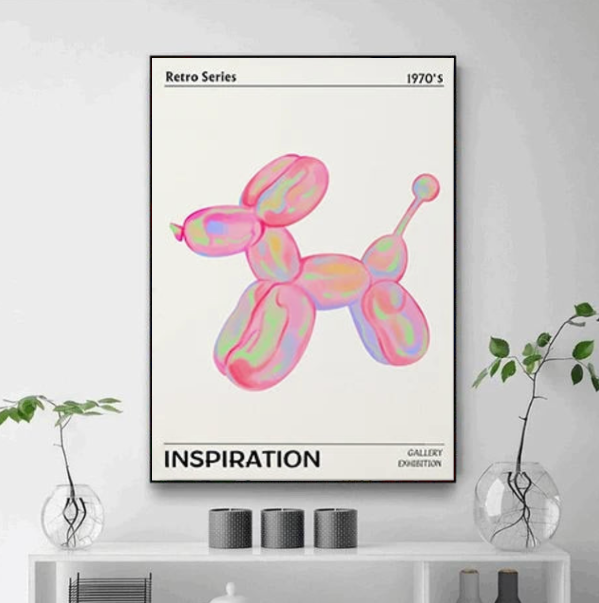 Tableau déco Chien BAllon Rose