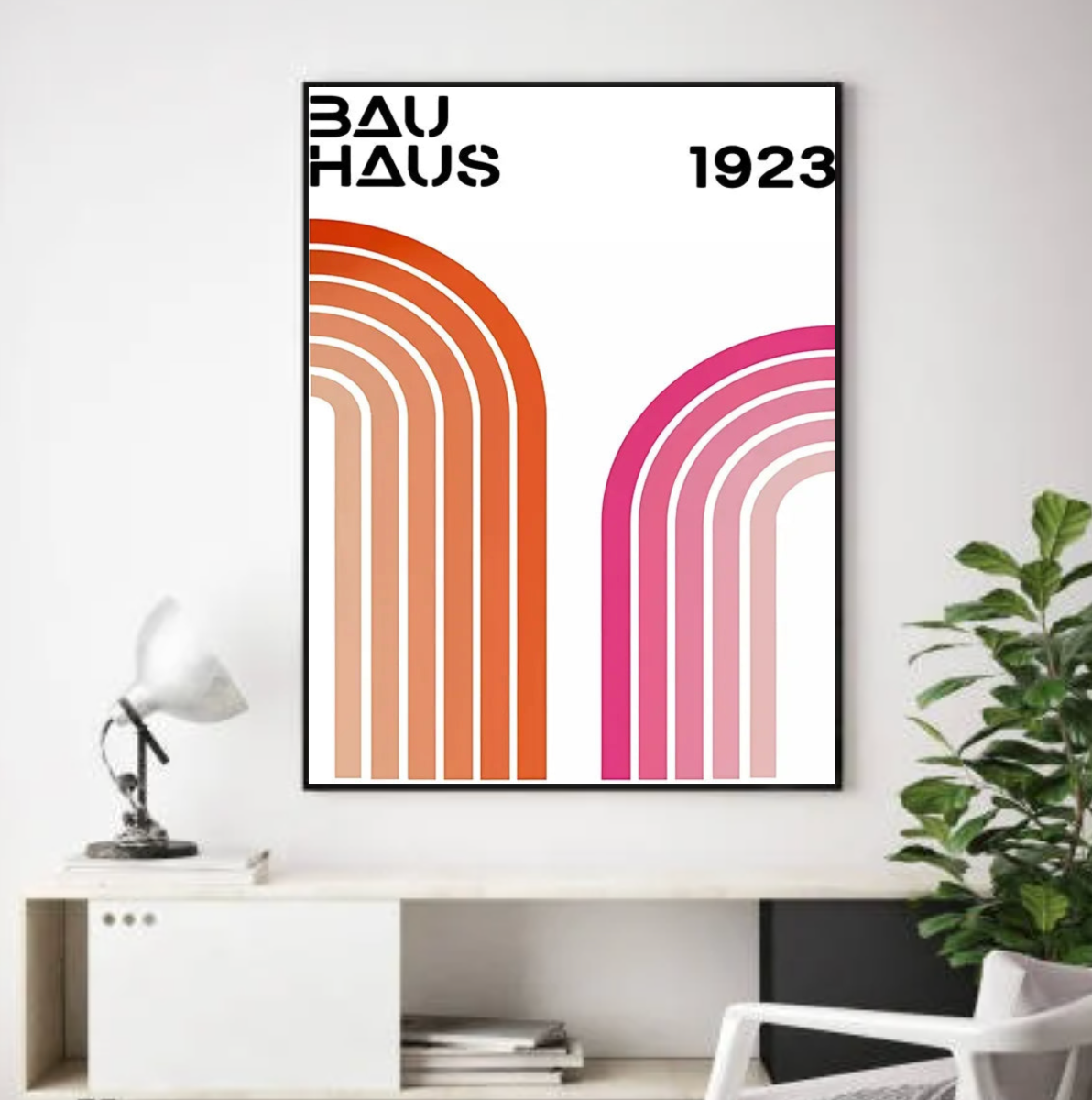 Tableau Style Bahaus Coloré Rose