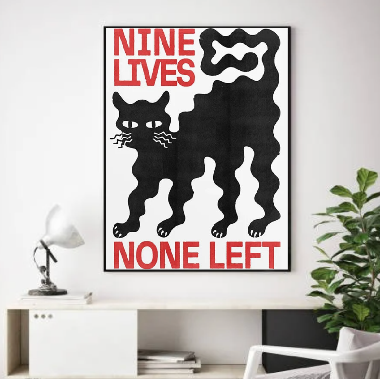 Tableau Chat Noir Rouge Moderne