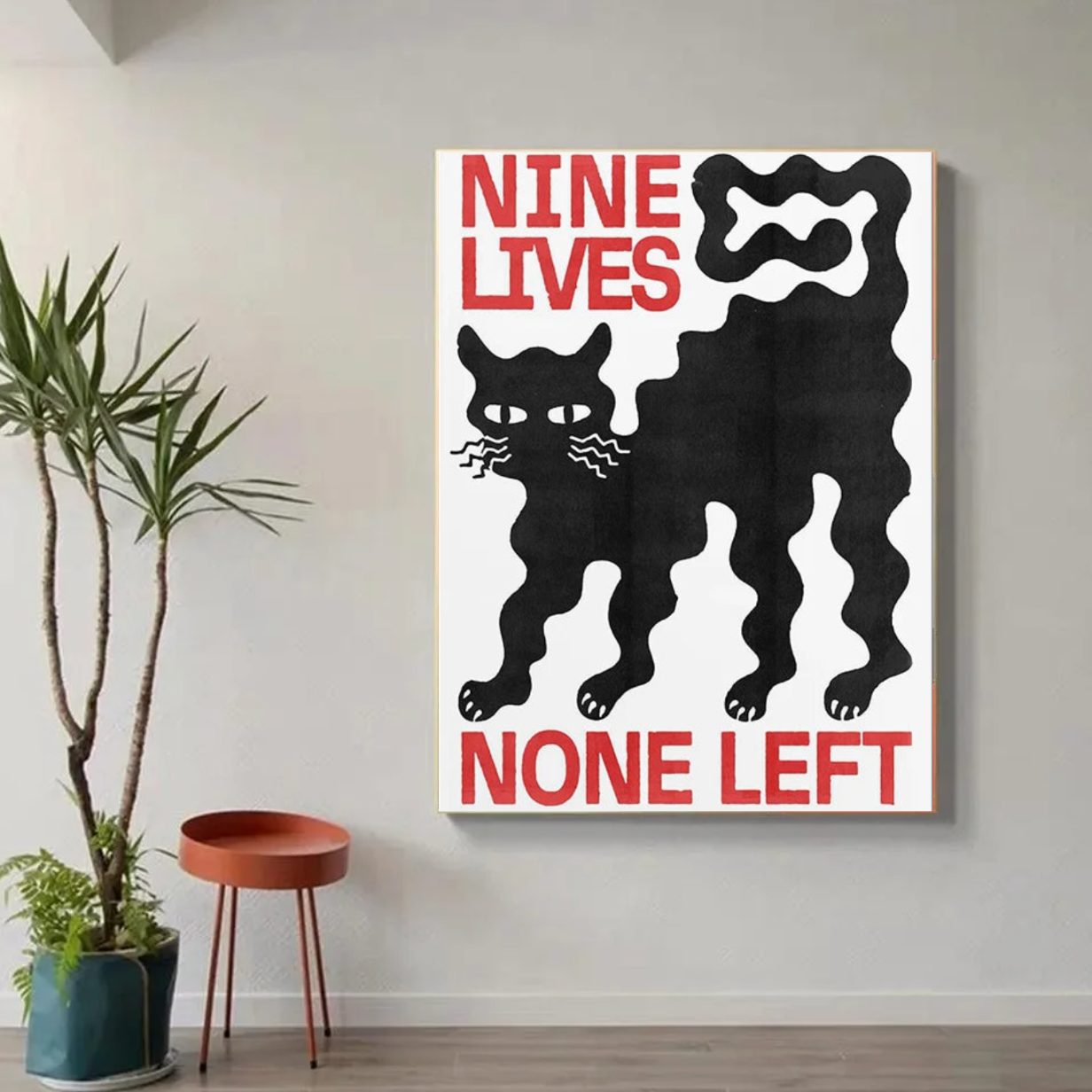 Tableau Chat Noir Rouge Moderne