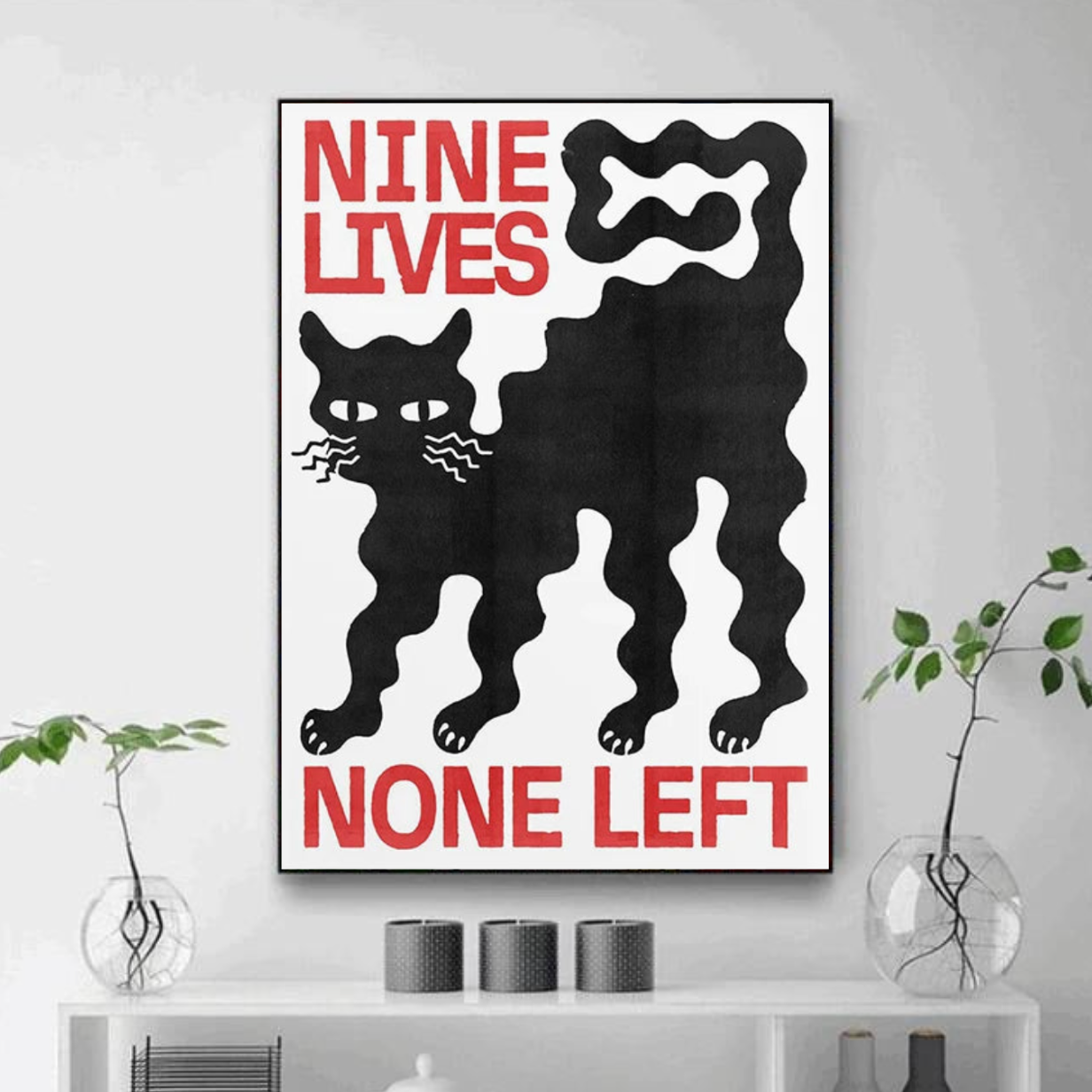 Tableau Chat Noir Rouge Moderne