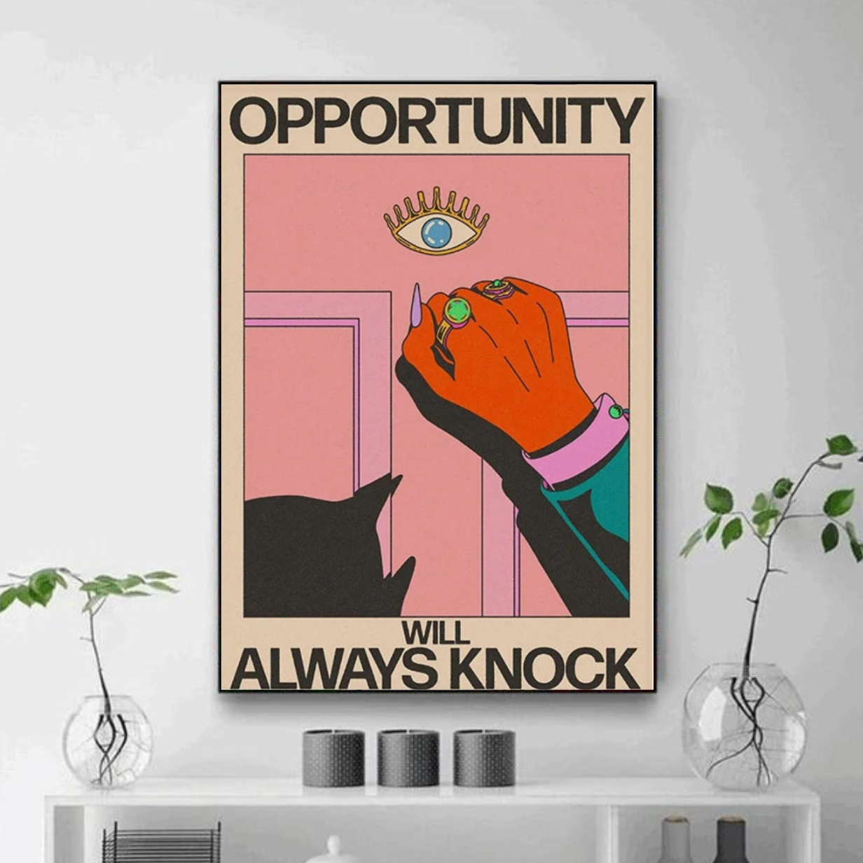 Tableau Moderne Rose avec Oeil