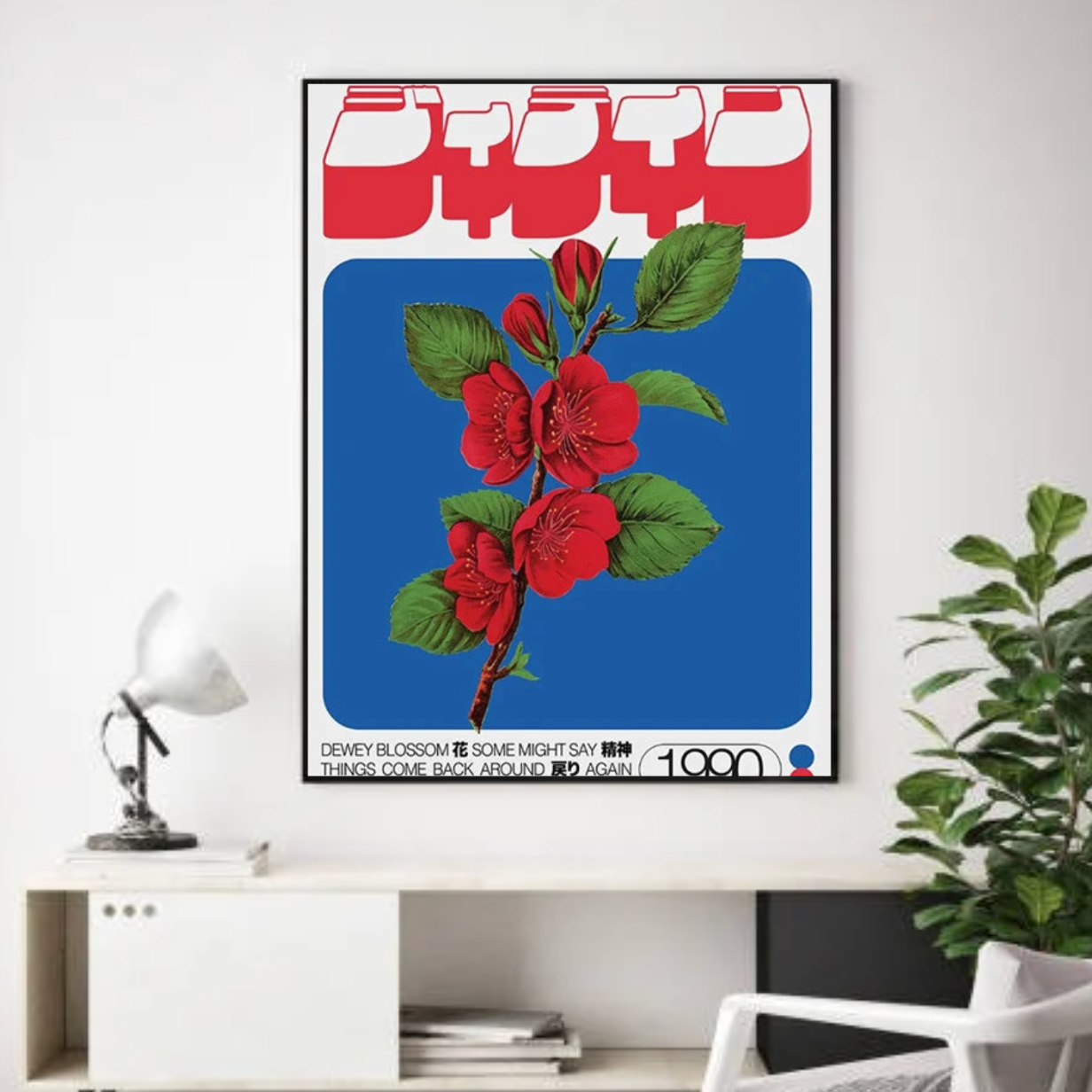 Tableau Fleurs Moderne Rouge et Bleu