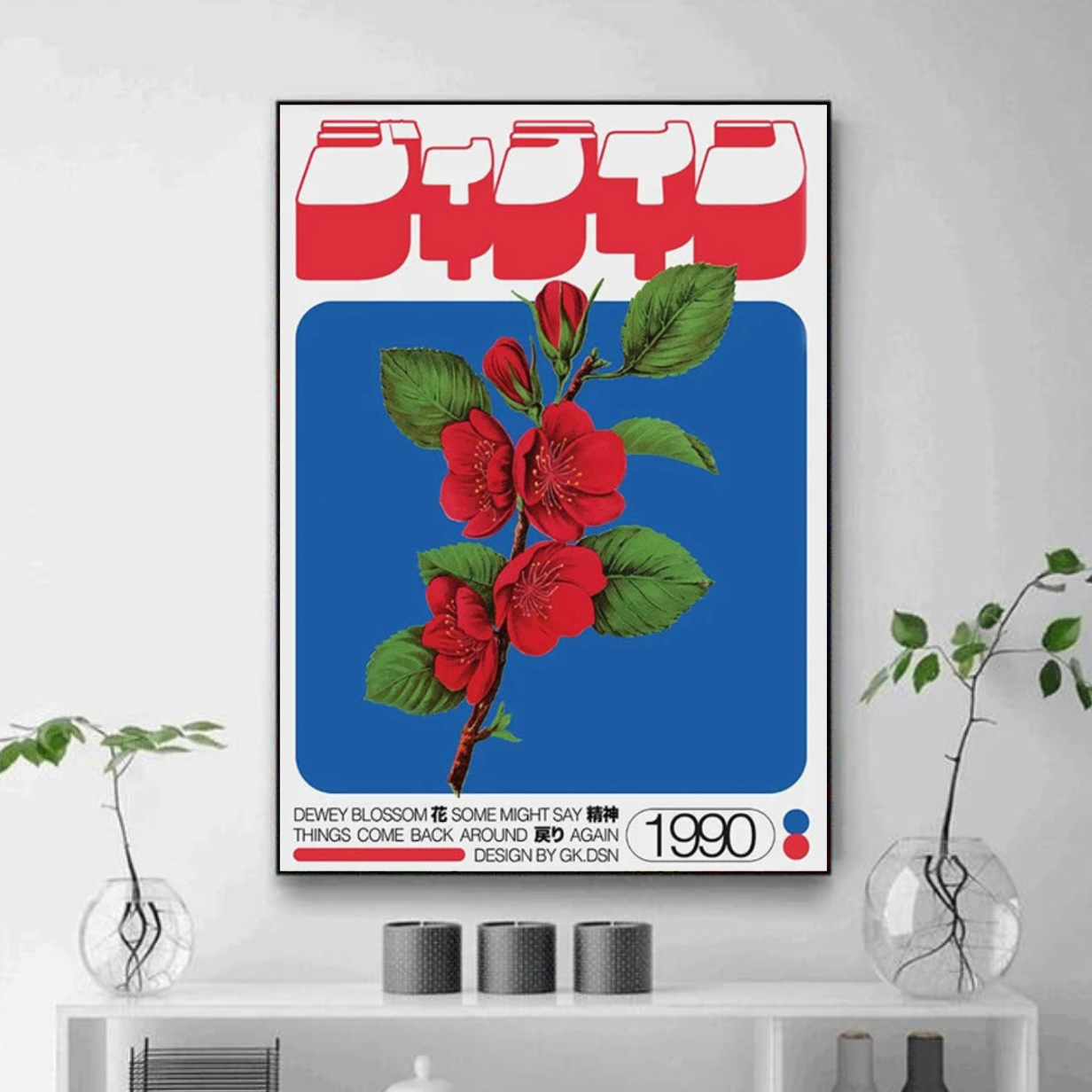 Tableau Fleurs Moderne Rouge et Bleu