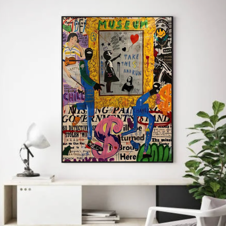 Tableau Fille Coeur Ballon Street Art