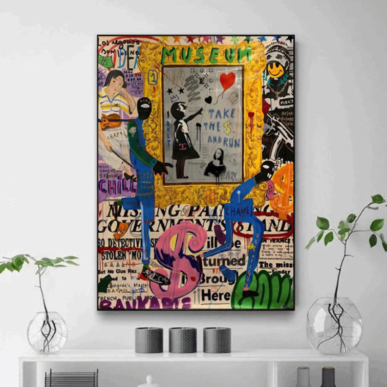 Tableau Fille Coeur Ballon Street Art