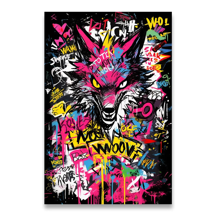 Tableau Loup Rose Street Art