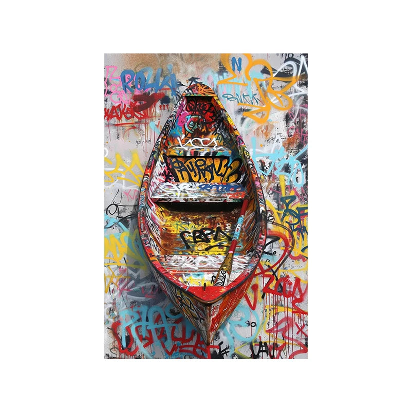 Tableau Petite Barque Bateau Coloré