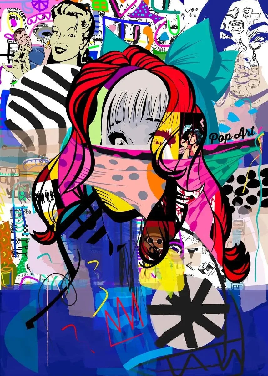 Tableau Femme Cheveux Rouge Pop