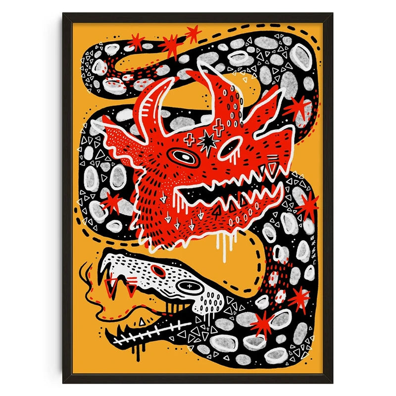 Tableau Dragon Rouge Orange