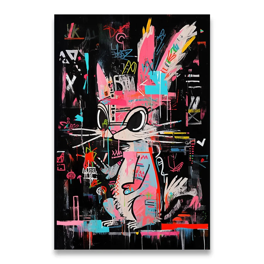 Tableau Lapin Street Art Rose