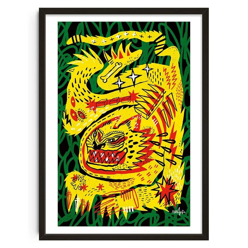 Tableau Animal Moderne Jaune Rouge