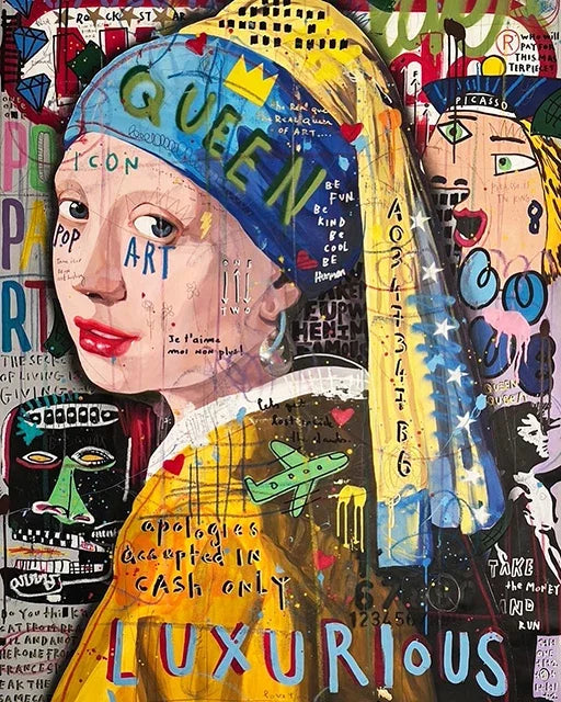 Tableau La fille a la Perle Bleu Moderne