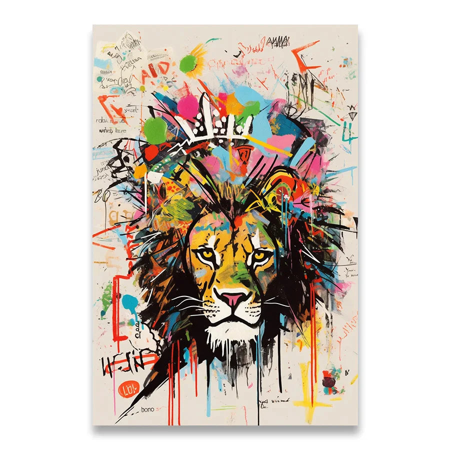 Tableau Lion Street Art Coloré