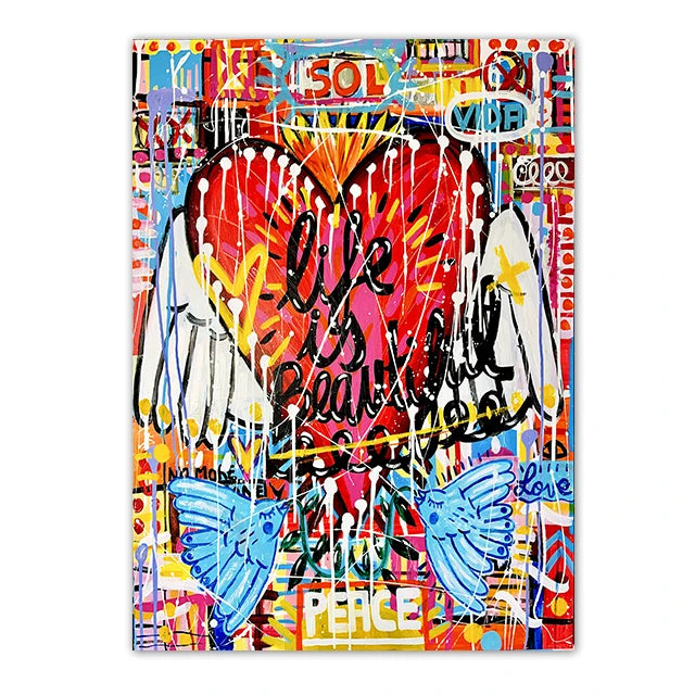 Tableau Graffiti Coeur Multicolore