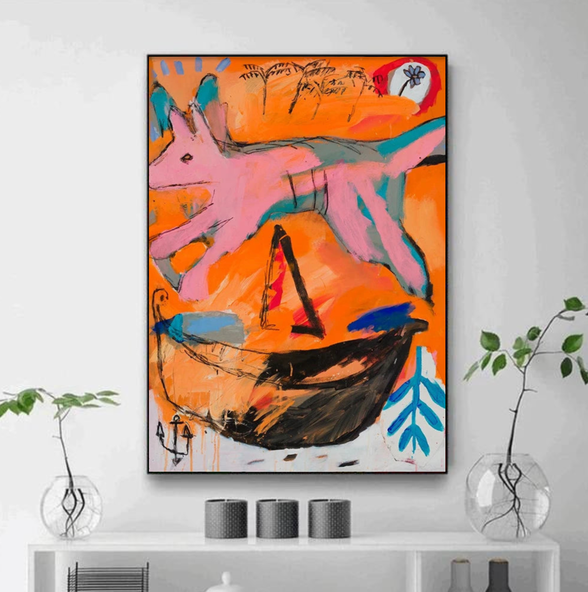 Tableau Abstrait Chien Colore  