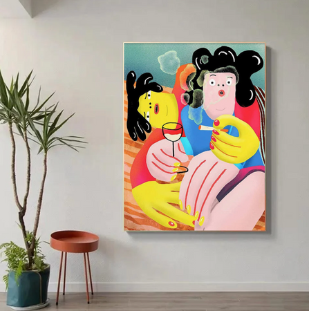 Tableau Abstrait Femme Coloré Moderne