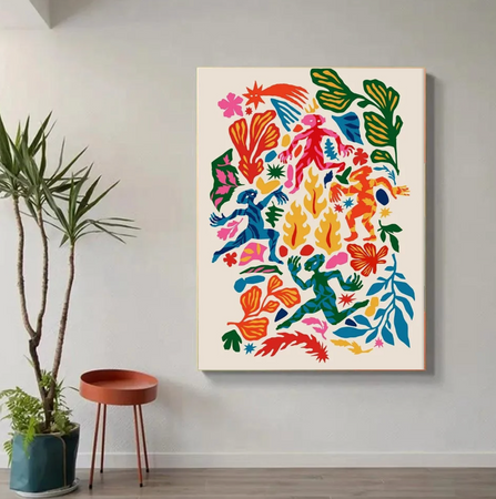 Tableau Abstrait Multicolore Bonhomme