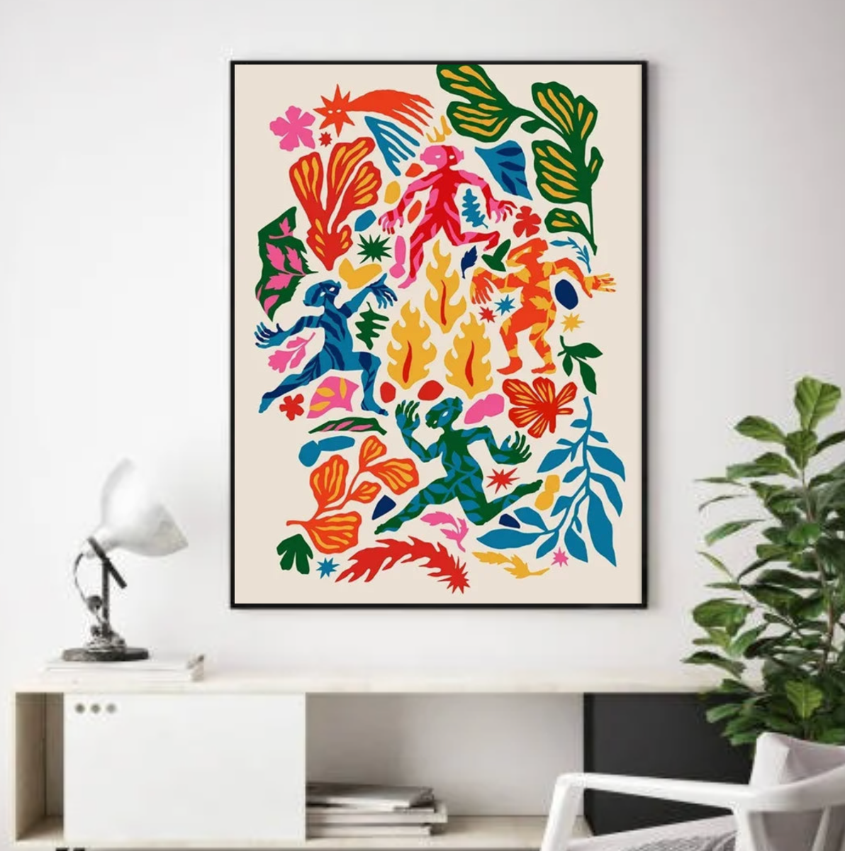 Tableau Abstrait Multicolore Bonhomme