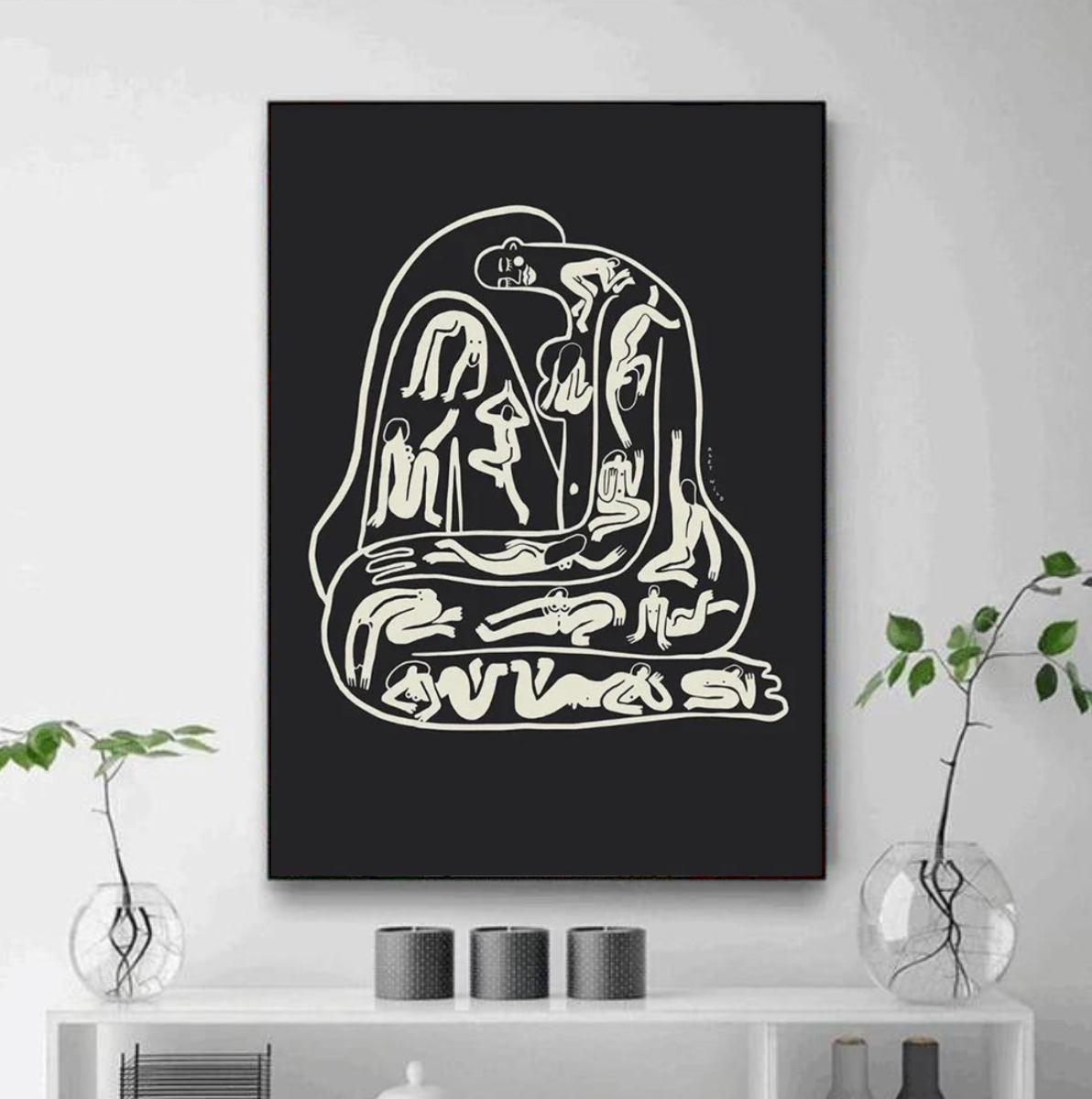 Tableau Abstrait Noir et Blanc Femme