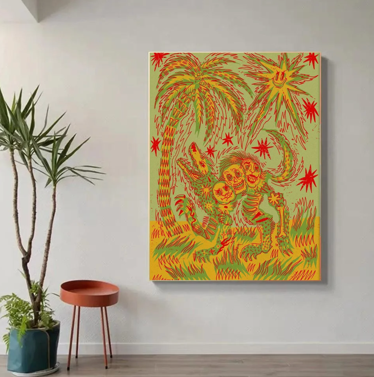 Tableau Abstrait Vert et Rouge 