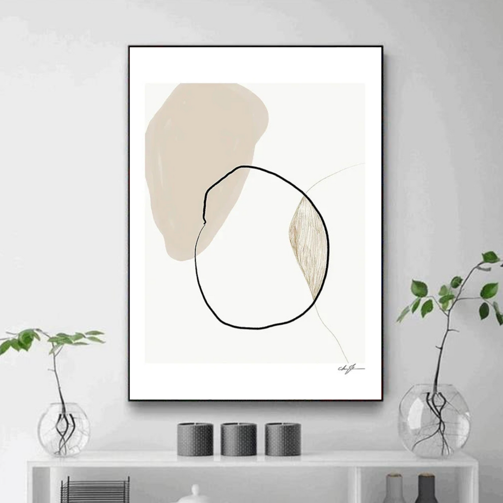 Tableau Blanc et Beige Rond