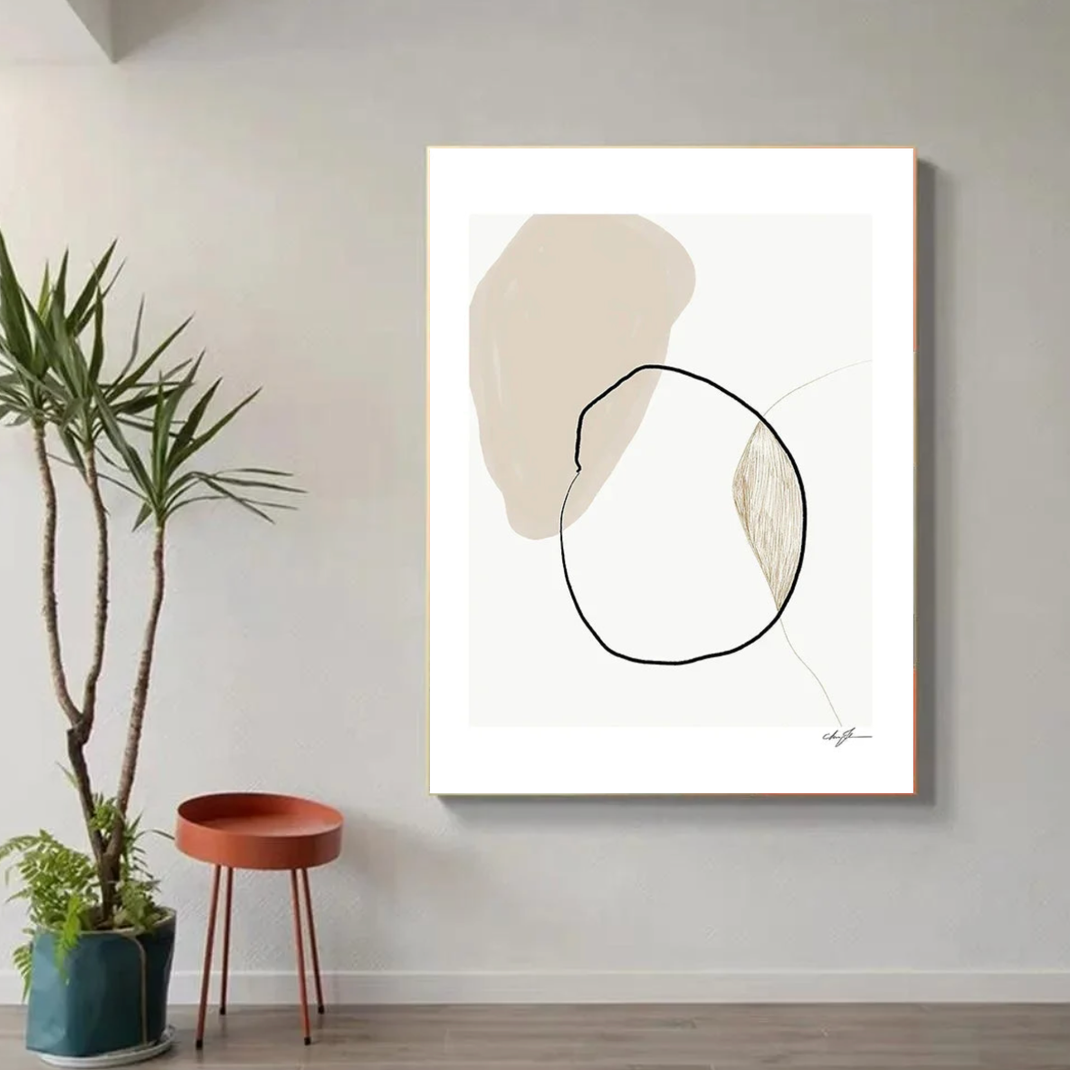 Tableau Blanc et Beige Rond Minimaliste