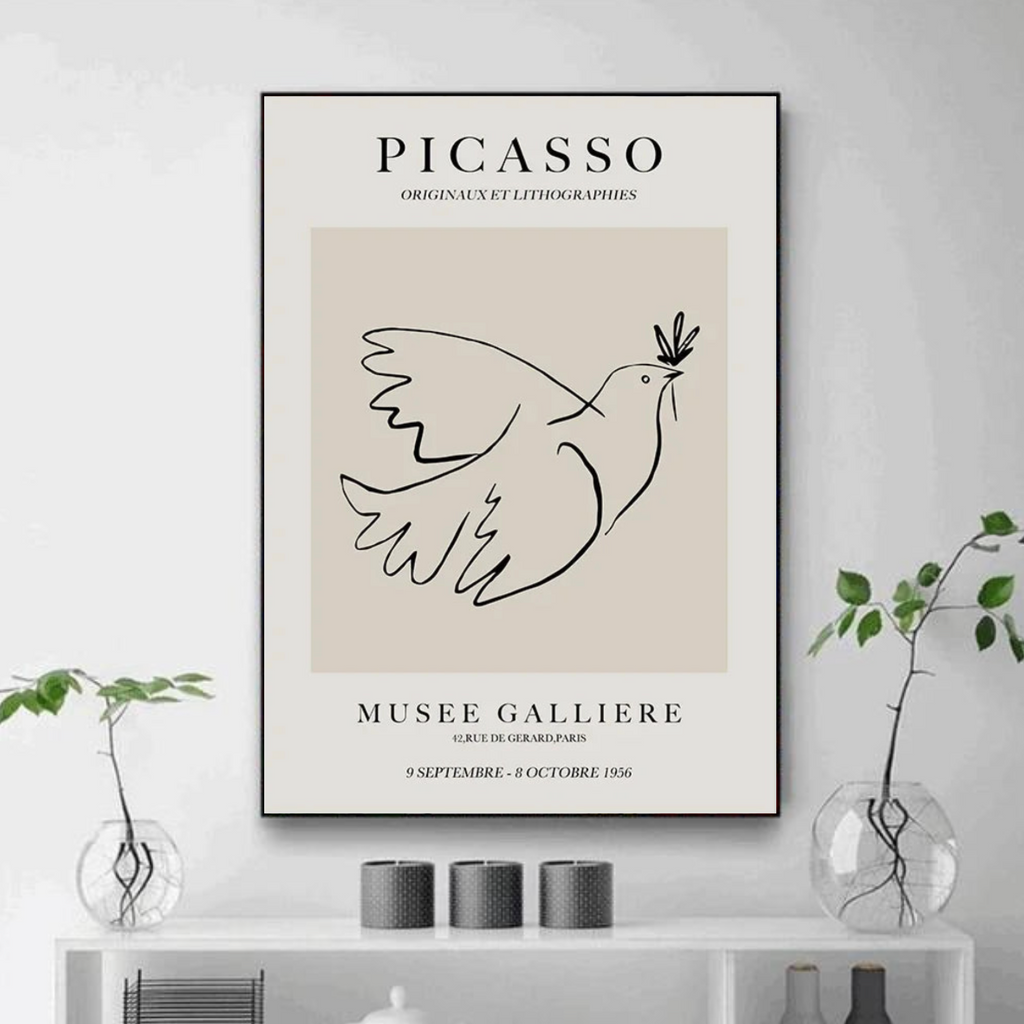 Tableau Colombe Minimaliste Noir et Blanc 