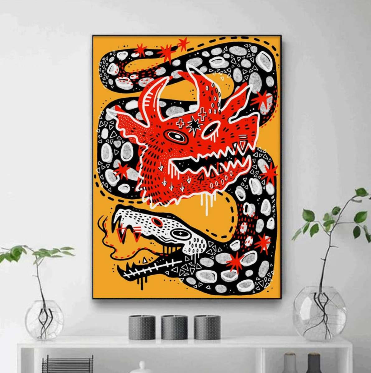 Tableau Dragon Rouge Orange