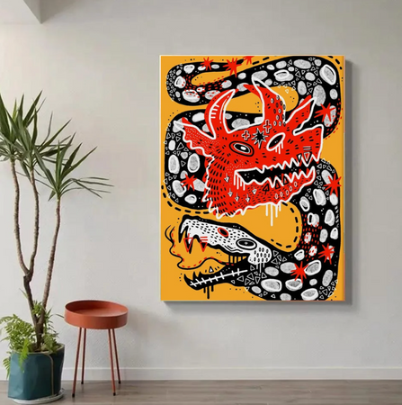  Tableau Dragon Rouge Orange colore