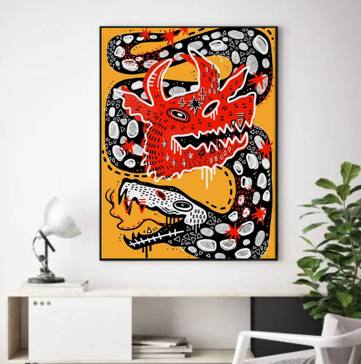  Tableau Dragon Rouge Orange colore