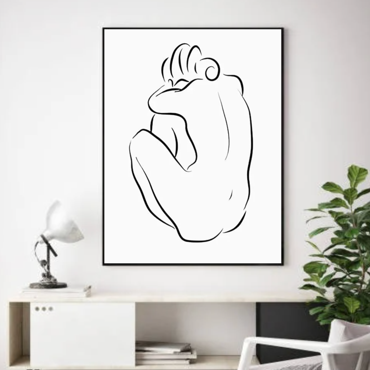 Tableau Femme Noir et Blanc minimaliste