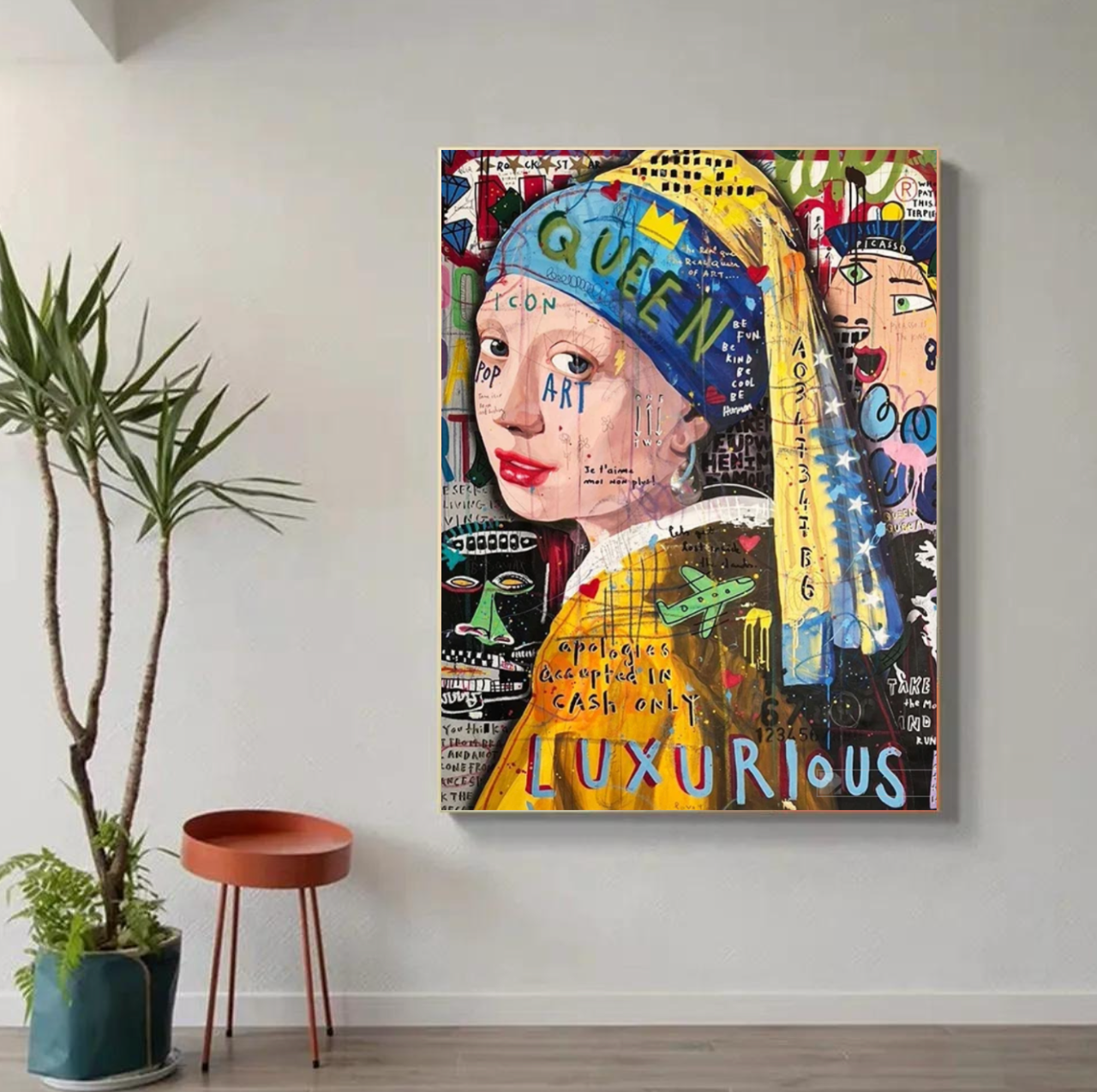 Tableau La fille a la Perle Bleu Moderne