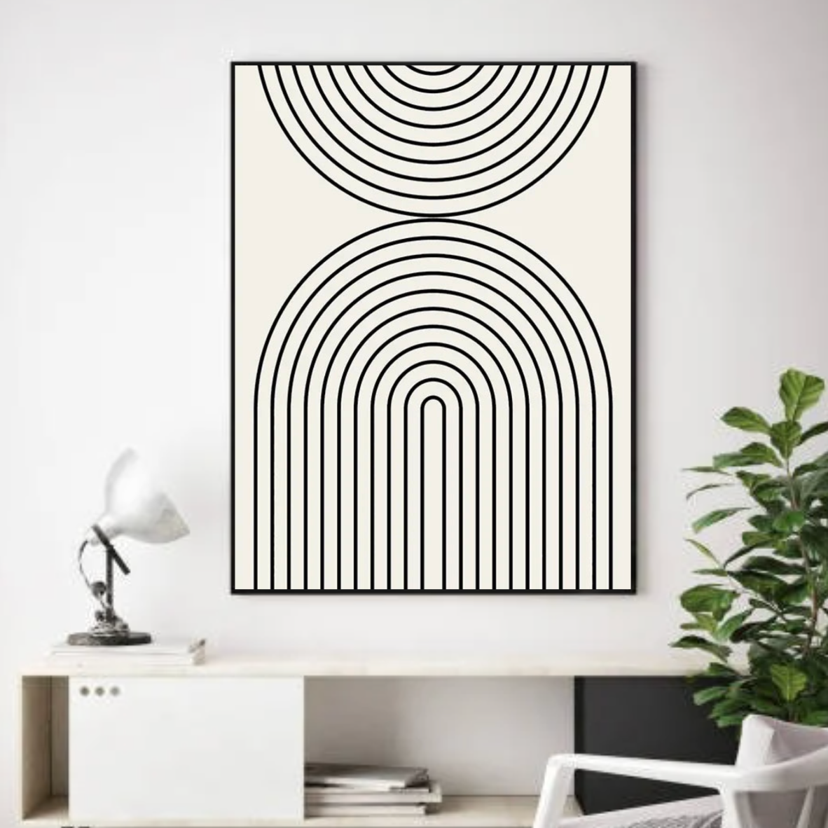 Tableau Lignes cercle Noir et Blanc