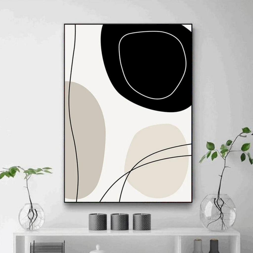 Tableau Minimaliste Beige et Noir Formes