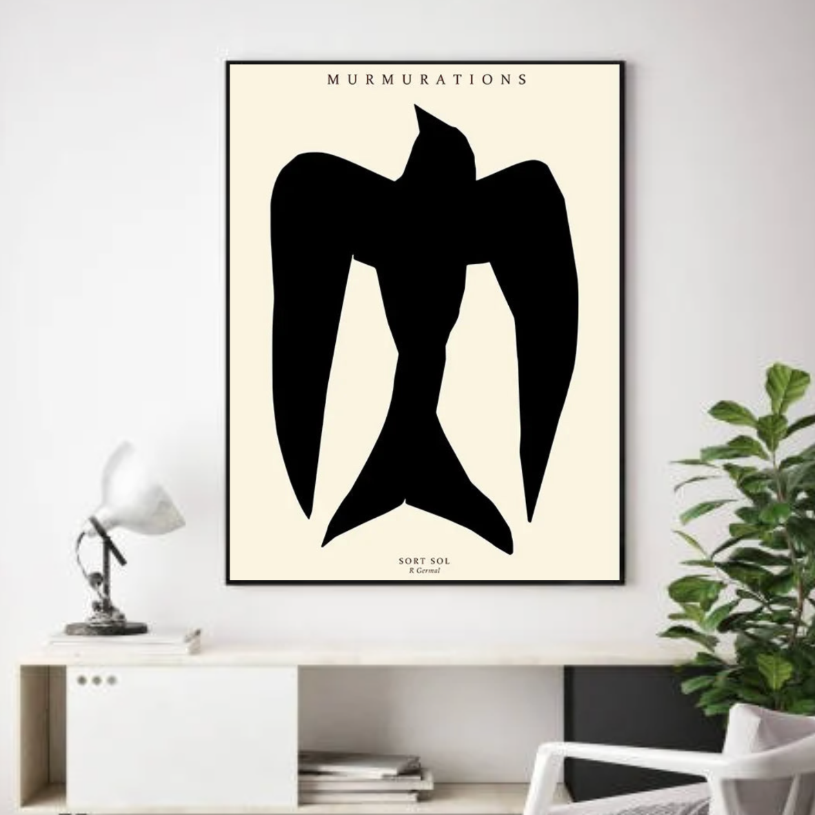 Tableau Minimaliste Oiseau Noir et Blanc