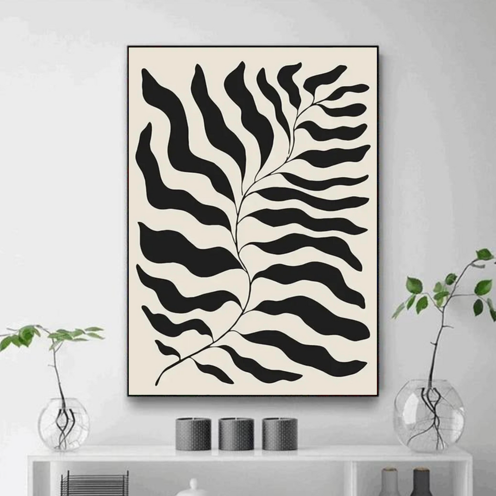 Tableau Noir et Blanc Minimaliste Feuillages